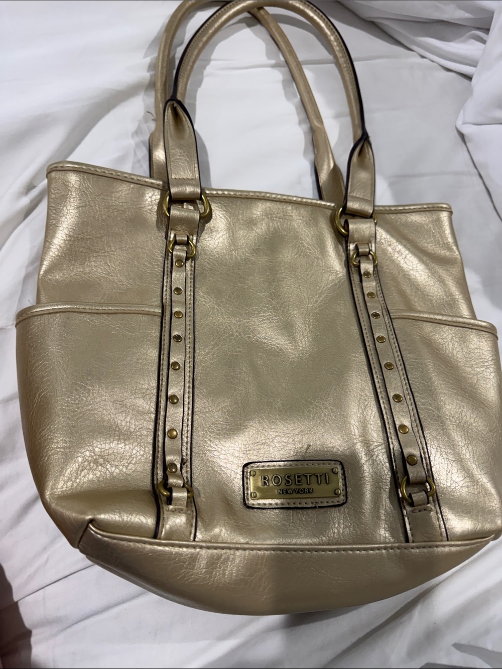 Rosetti Metallic Gold Tote with Studded Strap Accents